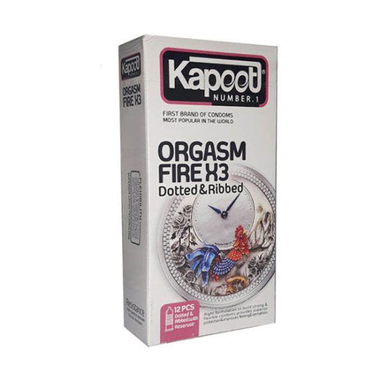 کاندوم خاردار و شیاردار کاپوت مدل Orgasm Fire X3 بسته 12 عددی