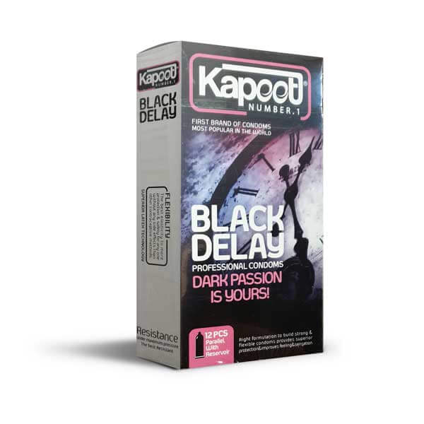 کاندوم تاخیری مشکی کاپوت مدل Black Delay بسته 12 عددی